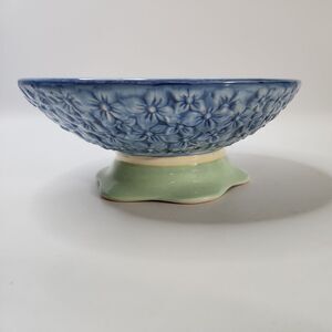 Vintage Pfaltzgraff Summer Breeze Large 3 Wick Candle Holder Blue Flower Dish